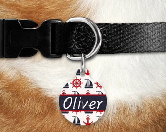 Nautical Dog Tag, Sailing Theme Pet ID, Personalized