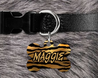 Personalized Dog Tag, Tiger Stripe Bone Pet ID