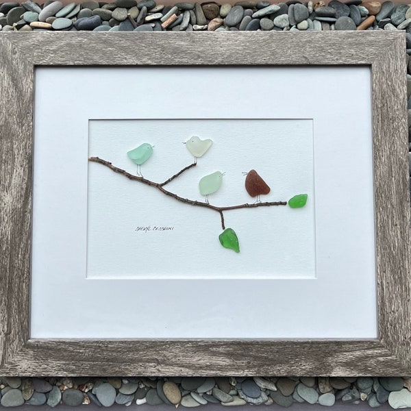 Gift for Mother friend, Sister gift, Sea Glass art, Cottagecore Decor, Wall Decor, Housewarming Gift, Anniversary Gift, Plymouth Pebbler
