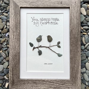 Pebble Art, Gift for Sister, Gift for Mom, Mother's Day gift, Gift for friend, Two Pebble Birds Sisters - You make My Heart Smile