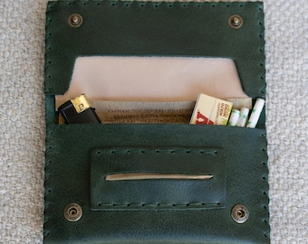 Handmade Leather Tobacco Pouch - Dark Green