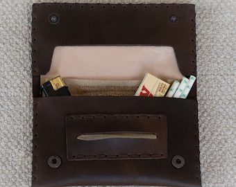 Handmade Leather Tobacco Pouch - Dark Brown