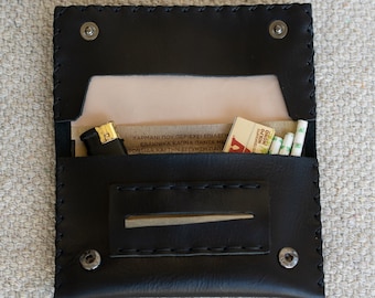 Handmade Leather Tobacco Pouch - Black