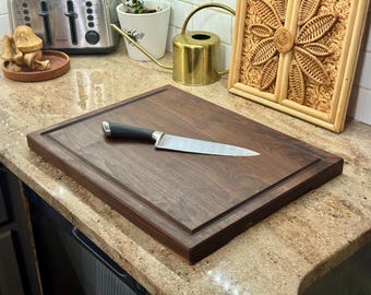 Tabla de cortar grande de nogal: tabla de madera personalizada con ranura para jugos