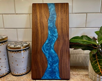 Epoxy River Charcuterie Serving Board | Epoxy Cutting Board | Walnut Serving Board | Personalized Wooden Serving Boards