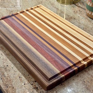 Tabla de cortar de madera exótica: nogal, cerezo, arce, padauk y corazón morado imagen 8