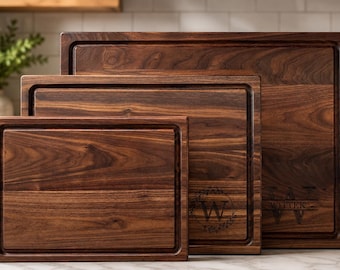 Walnut Cutting Board, Personalized Wood Board with Juice Groove