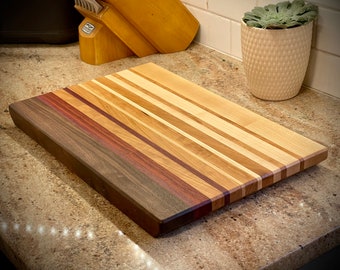 Butcher Block Cutting Board | Walnut Cherry Maple Wooden Board | Exotic Padauk and Purple Heart Board | Sunset Inspired Cutting Board