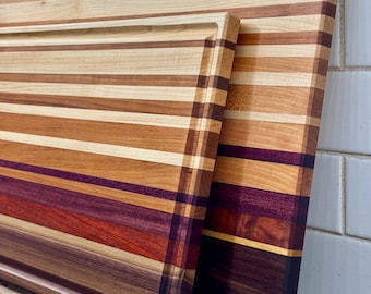 Exotic Wood Butcher Block Cutting Board: Walnut, Cherry, Maple, Padauk, Purple Heart