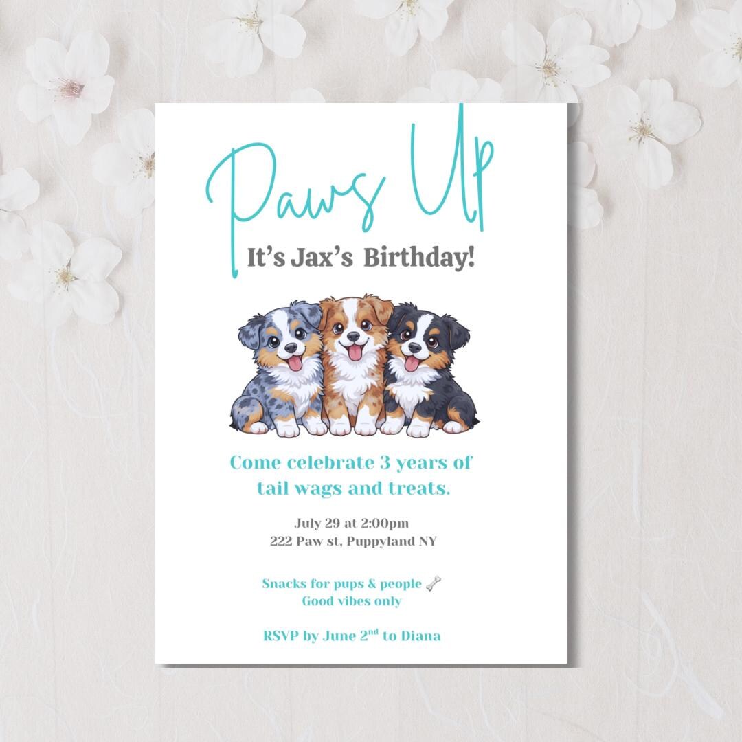 Dog Birthday Invitation | Editable Canva Template | Puppy Party Invite ...