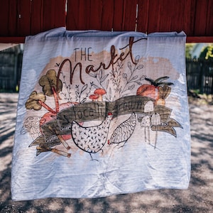 The Market - Organic Swaddle, natural nursery decor, on the farm, neutral baby blanket, garden veggies, farmers market baby