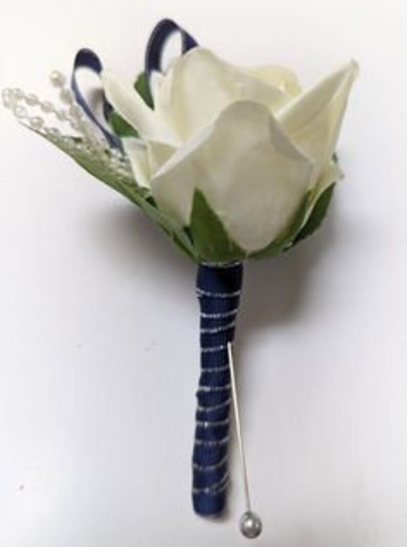 Navy and Cream Silk Flower Wrist Corsage and Boutonniere Set Etsy