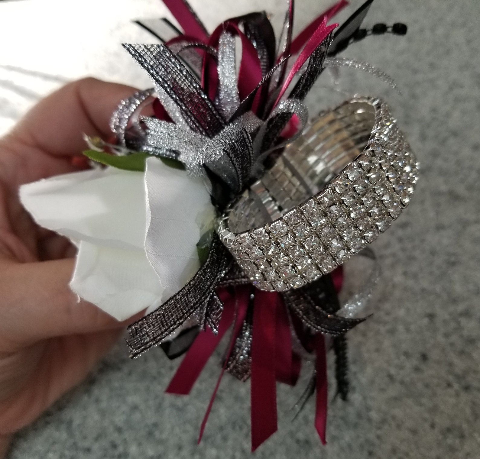 Burgundy Silver Cream Silk Wrist Corsage and Boutonniere SET Etsy