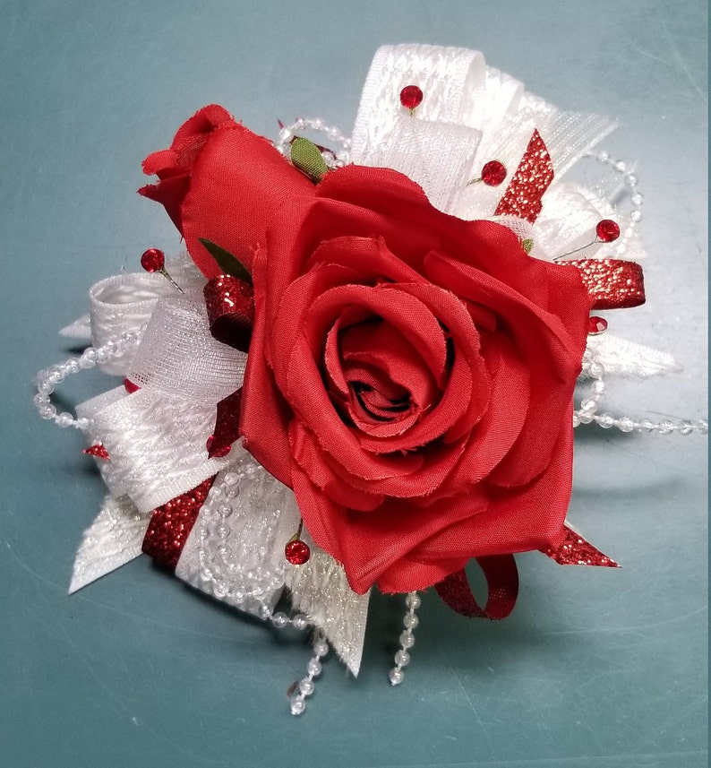White and Red SILK Flower Wrist Corsage W042 Etsy