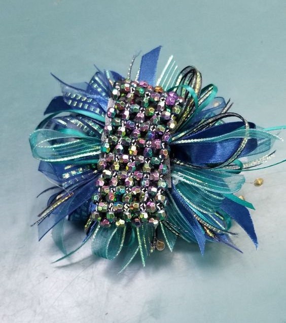 Teal and Navy and Cream Silk Flower Wrist Corsage and Etsy