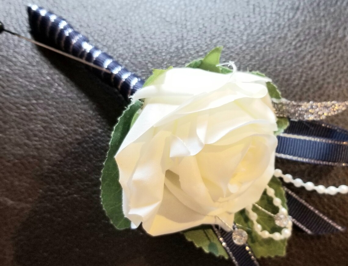 Navy and Cream Silk Flower Wrist Corsage and Boutonniere Set Etsy