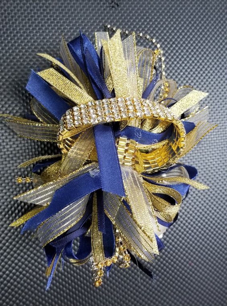 Royal blue cream and gold silk Wrist Corsage and boutonniere Etsy
