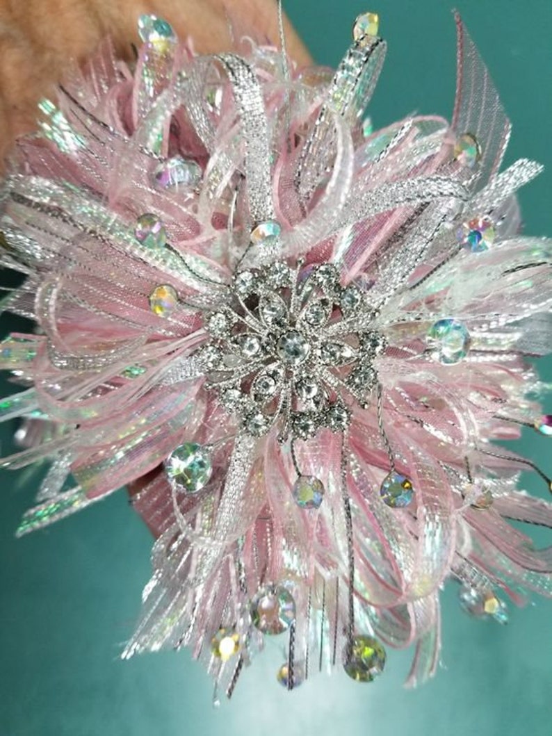 Pink Iridescent Wrist Corsage and Boutonniere Set With Brooch Etsy