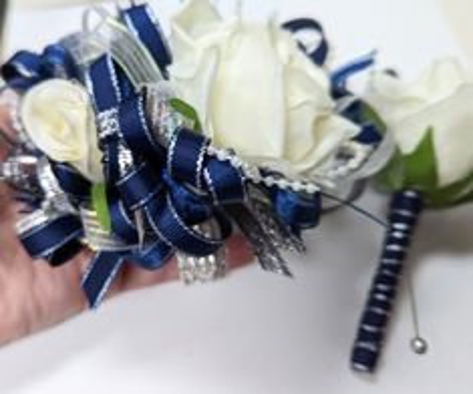 Navy and Cream Silk Flower Wrist Corsage and Boutonniere Set Etsy