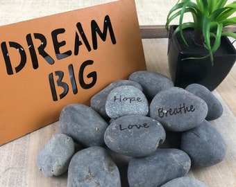 One personalized engraved river rock | Customized rock art | in memory of stone | worry stone |  engraved rock | Custom inspirational rocks