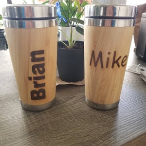 Personalized Wood Coffee Tumbler Wooden coffee travel mug personalized mug custom travel mug create your own coffee cup image 1