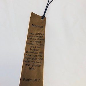 Create your own custom Brown leather bookmark.  Great bookmarks on quality leather.  Bible bookmarks, Scripture bookmark, Christian Bookmark