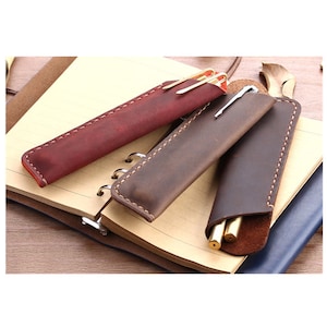 Personalized Leather Pen Sleeve | Custom engraved Leather Pen pouch | Office workers gift Employee gift| Engraved custom pen case
