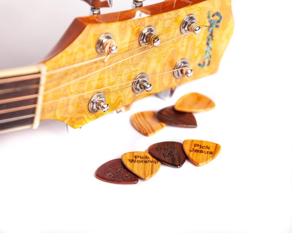 4 Pack of Wooden Guitar Picks Custom Laser Engraved These Amazing