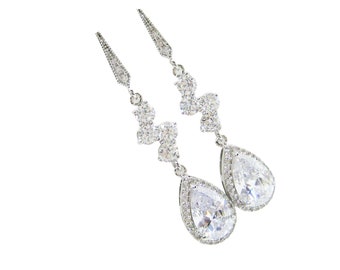 Sparkling Cubic Zirconia Bridal Drop Earrings, Vintgae Inspired, Bridal Crystal Earrings, Silver Bridal Earrings, Dangle Bridal Earrings