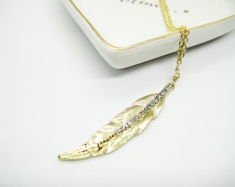 Gold Crystal Leaf Long Necklace