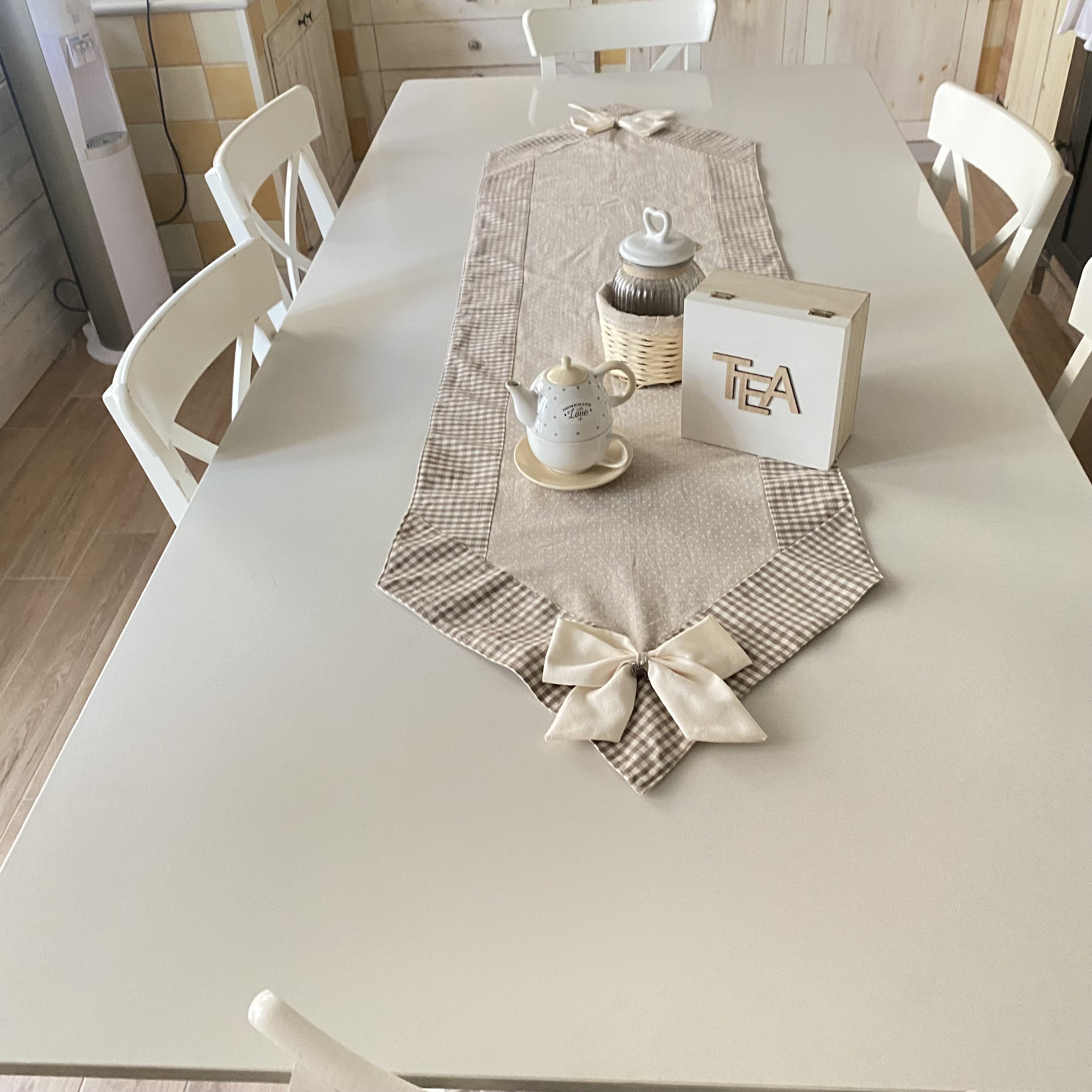 Tovaglia da Tavola Shabby Chic Copritavolo con Pizzo e Fiocchi Rosa