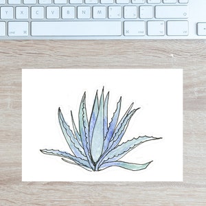 Aquarela moderna agave azul tamanho pequeno para impressão, cartão postal de agave azul, cartões de agradecimento de agave, estacionário de agave, obras de arte em aquarela