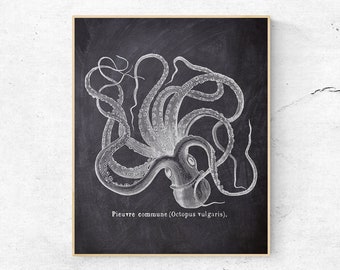 INSTANT DOWNLOAD - Octopus Print, Beach Decor, Marine Decor, Wall Art, Nautical Decor, Nautical, Digital Download, Fish Print, Printable Art