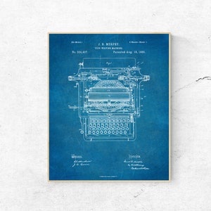 DESCARGA INSTANTE - Typewriter Patent Print Blueprint, Decoración de oficina, Decoración de máquina de escribir, Descarga digital, Office Printable Art, Vintage