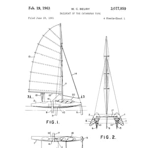 INSTANT DOWNLOAD - Catamaran, Sailboat, Ship, Patent Print, Vessel, Nautical, Transportation, Transparent background, Vintage, Steampunk