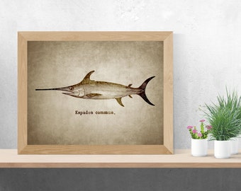 INSTANT DOWNLOAD - Swordfish Nautical Decor, Nautical Art, Marine Decor, Wall Art, Fisherman, Digital Download, Vintage Decor, Printable Art