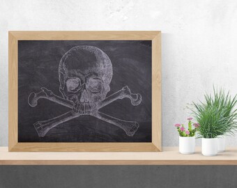 INSTANT DOWNLOAD - Skull and Crossbones, Jolly Roger, Skull, Pirate, Wall Art, Digital, Chalkboard, Pirate Print, Printable Art, Vintage,