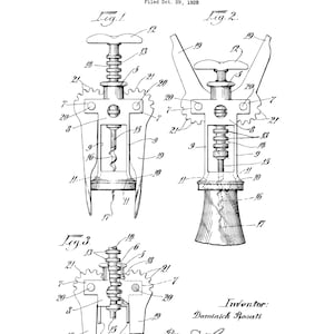INSTANT DOWNLOAD - Cork Screw, Wine Bottle Opener, Patent Print, Connoisseur, Transparent background, Vintage, Steampunk