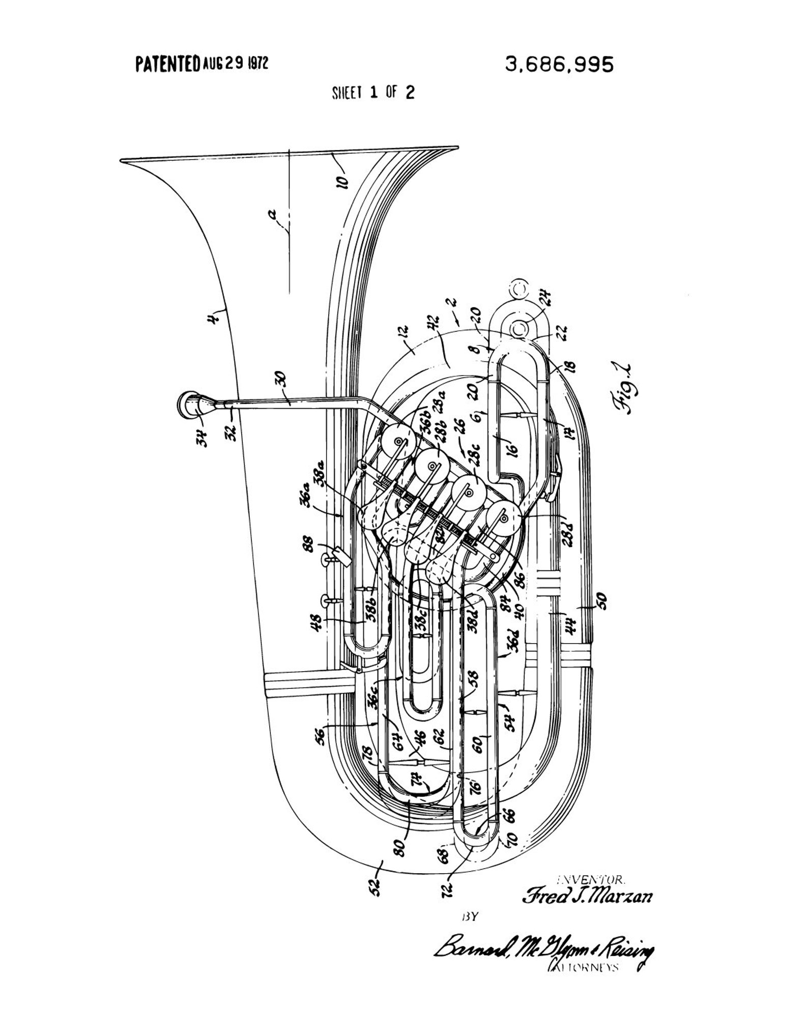 INSTANT DOWNLOAD Tuba, Baritone, Brass, Horn, Patent Print, Patent