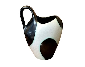 Fritz Van Daalen Mid-Century Pottery Vase Pitcher White Black Minimalist Germany 5 Inch Stamped Vintage 1950s-60s