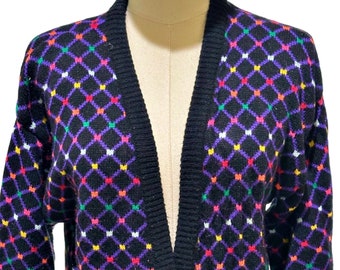 Pull cardigan surdimensionné coloré des années 80, taille M, épaulettes à col en V, noyau éclectique, mode des années 1980