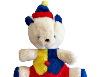 Vintage witte teddybeer clown carnaval stijl knuffeldier speelgoed pluche primaire kleuren rood, geel, blauw 19 inch