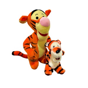 Lot of 2 Vintage 1990s Walt Disney Tigger Stuffed Animal Plushies - Sears 5&quot; - Mattel Arcotoys 11&quot; - Friend of Winnie the Pooh