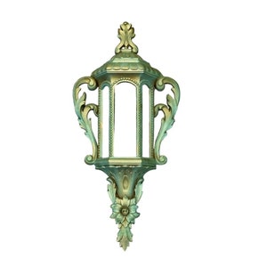 Vintage Burwood Hanging Lantern Wall Pocket Planter Green and Gold 1970s MCM Retro HOMCO Mid Century Modern