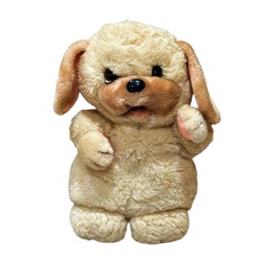 Vintage Applause Little Beggar Dog Plush 1980s 1982 Tan Puppy Dog Stuffed Animal Soft Toy NO BIB