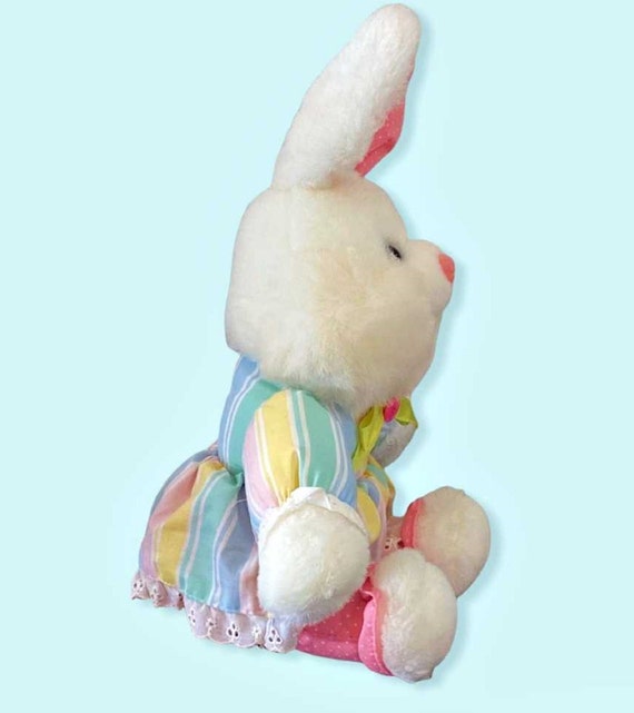 Vintage 1990s White Easter Bunny Rabbit 15 Plush Stuffed Animal Soft Toy Striped Pastels Dress & Pink With White Polka Dots Pants Ears - Etsy Vintage 1990s White Easter Bunny Rabbit 15 Plush Stuffed Animal Soft Toy Striped Pastels Dress & Pink With White Polka Dots Pants Ears - Etsy