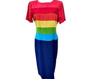 NIEUWE Vintage jaren 80 90s schede jurk 6P linnen mix colorblock regenboog Melissa Petites Dopamine Dressing Beverly Goldberg Pride Festival Retro
