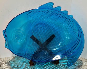 Vintage 1970s Aqua Blue Fish Bowl Taiwan Plastic Acrylic Coastal Tiki Large 18.5 Inch Coastal