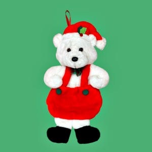 Vintage SANTAS BEST White Teddy Bear Plush Rennoc Christmas Stocking Stuffed Animal Soft Toy Decoration 19 Inch 3D Pocket