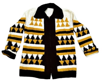 Vintage jaren 1970 70s Oma Gehaakte Afghaanse Stijl Vest Rits Trui Hippie Jas Retro Grannycore Oma Core Opacore Unisex